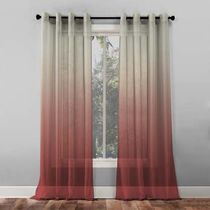 Meraki 3 Ombre Watermelon Red Shimmer Sheer Curtain Set Of 2 - (Meraki3)