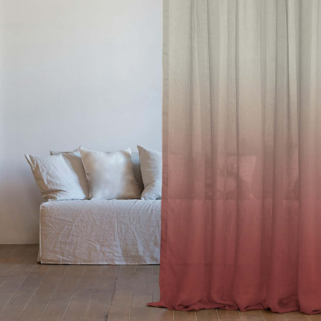 Meraki 3 Ombre Watermelon Red Shimmer Sheer Curtain Set Of 2 - (Meraki3)