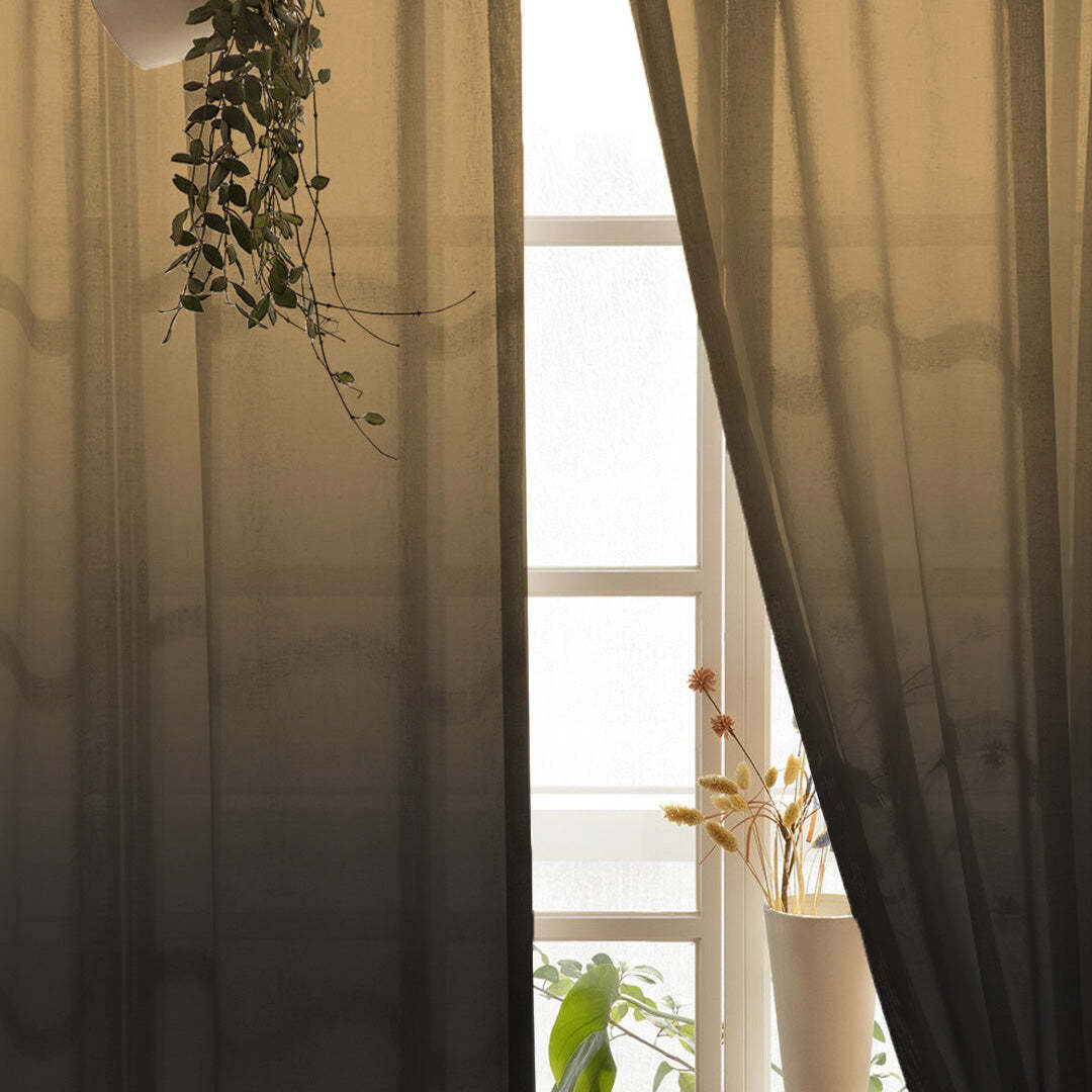 Meraki 5 Ombre Coffee Brown Shimmer Sheer Curtain Set Of 2 - (Meraki5)