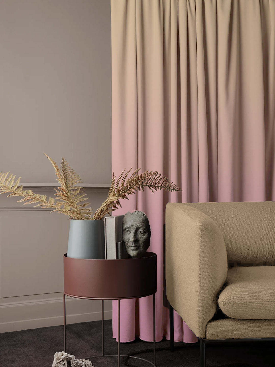 Ombre Beige Heavy Satin Blackout Curtains Set Of 2 - (OFC12)