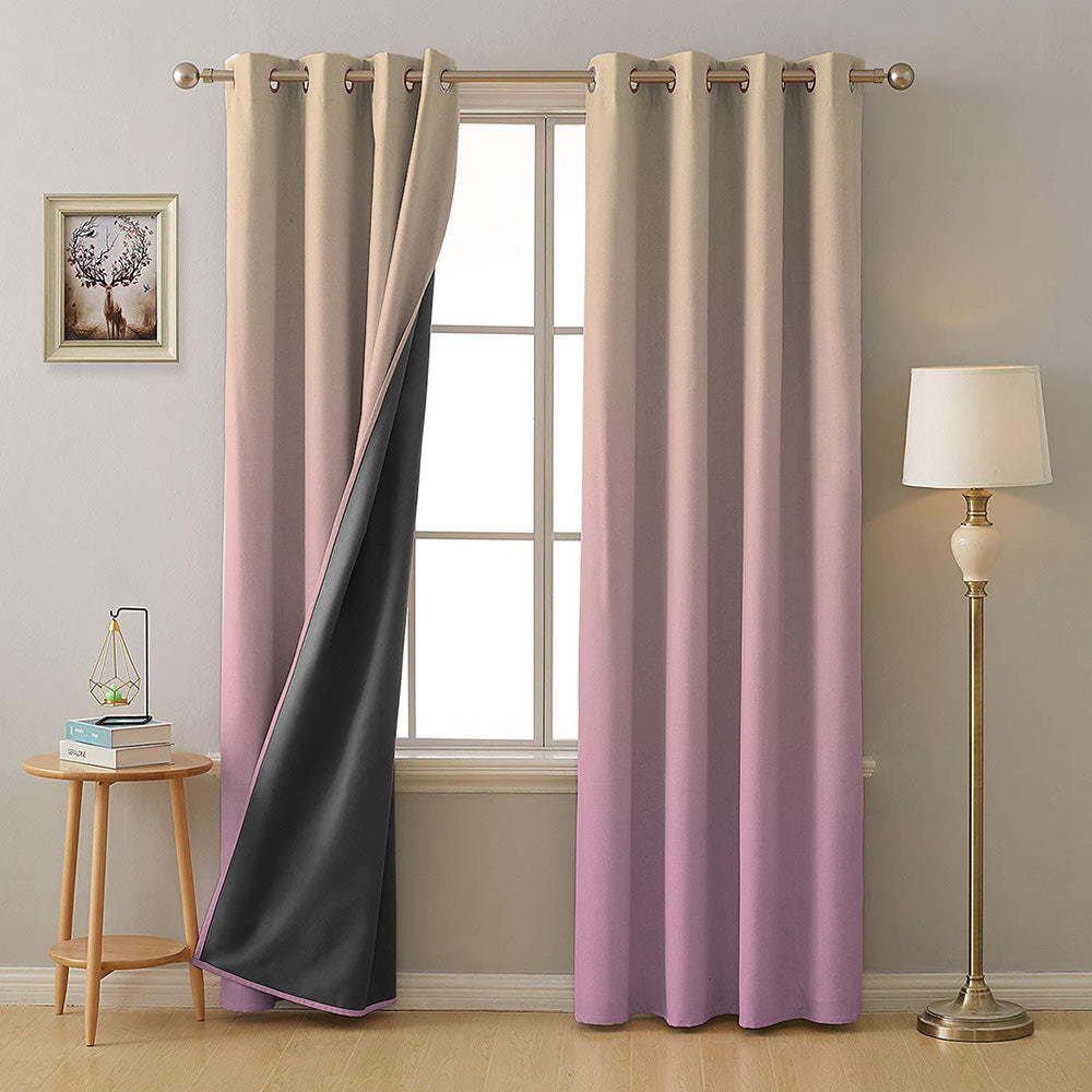 Ombre Beige Heavy Satin Blackout Curtains Set Of 2 - (OFC12)