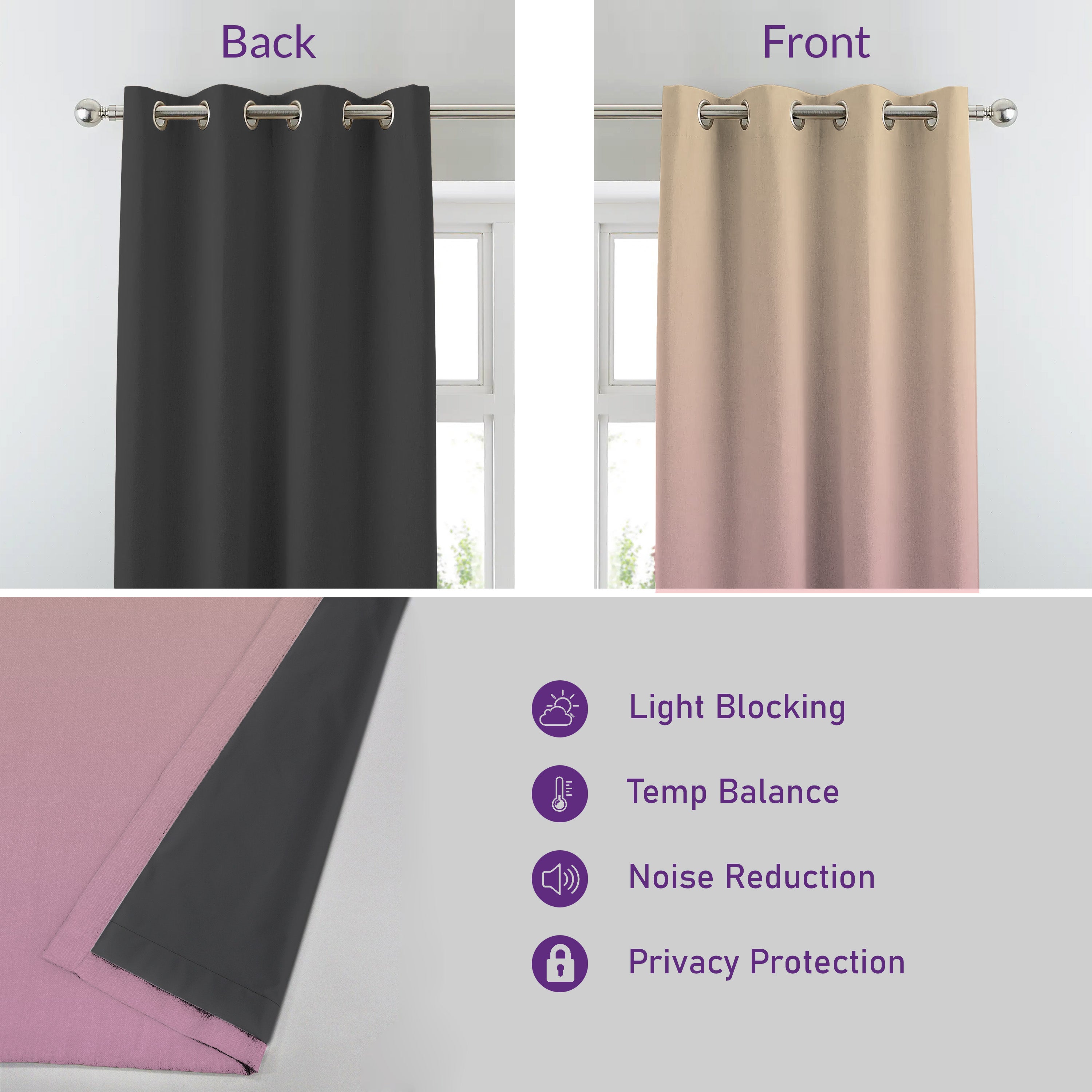 Ombre Beige Heavy Satin Blackout Curtains Set Of 2 - (OFC12)