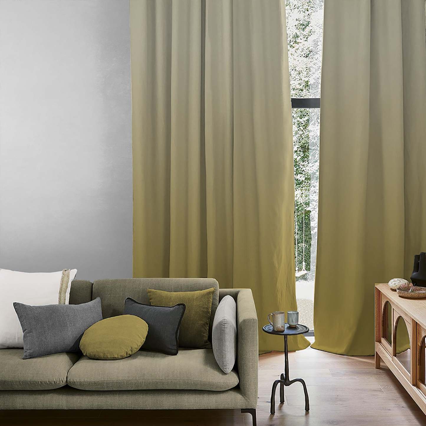 Ombre Beige Olive Heavy Satin Blackout Curtains Set Of 2 - (OMBRE13)