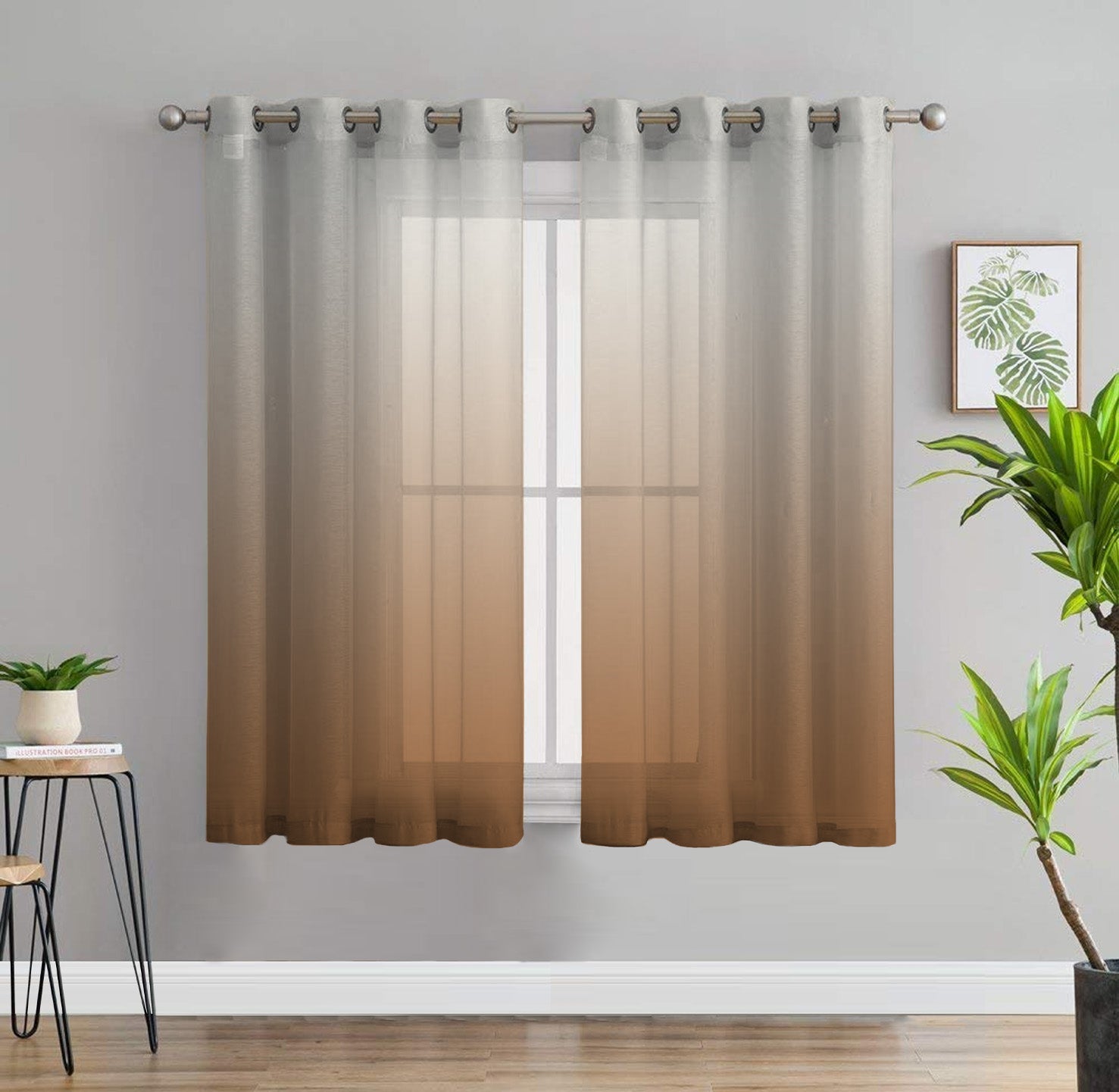 Elegant Ombre Print Sheer Semi Transparent Curtain Set of 2 OMBRE22