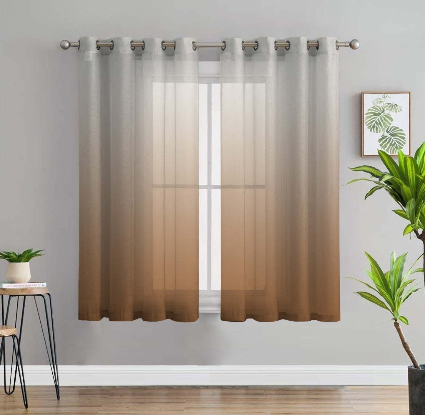 Elegant Ombre Print Sheer Semi Transparent Curtain Set of 2 OMBRE22