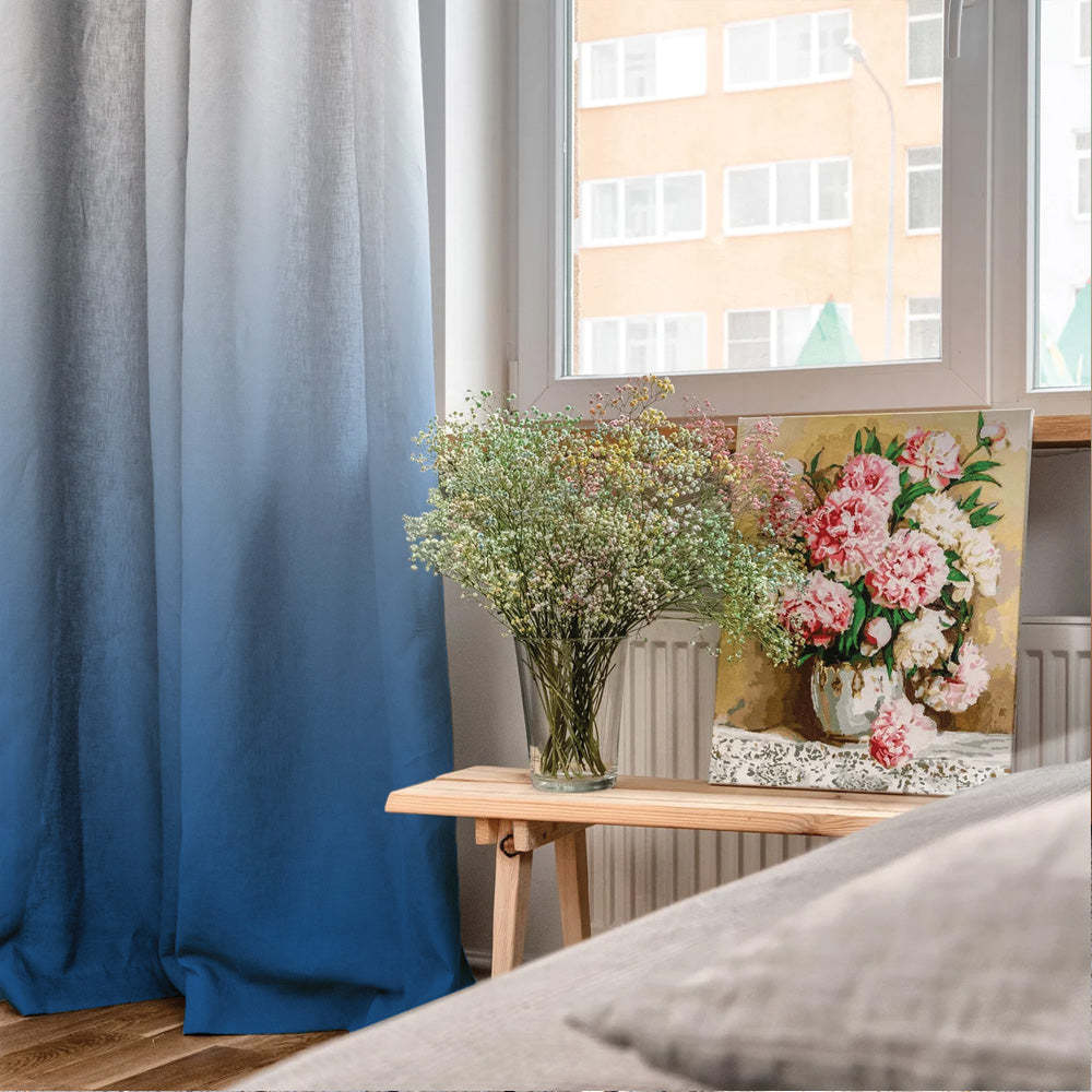 Ombre Powder Blue Heavy Satin Blackout Curtains Set Of 2 - (OMBRE23)