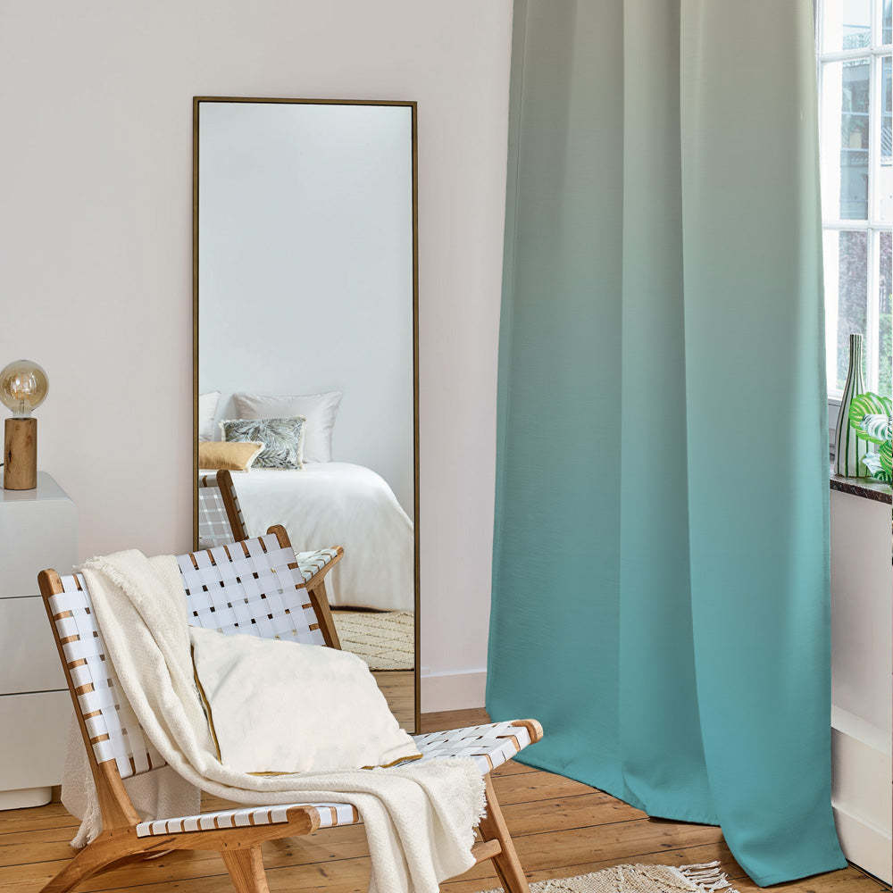 Ombre Misty Teal Heavy Satin Blackout Curtains Set Of 2 - (OMBRE26)