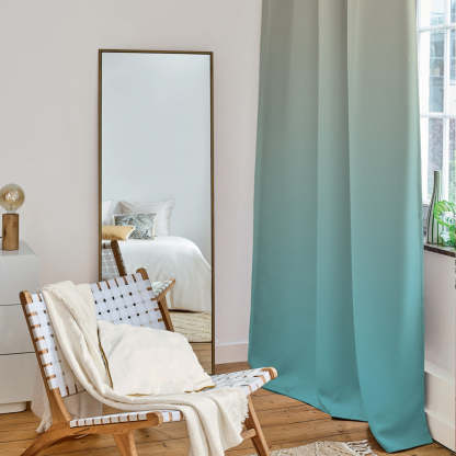 Ombre Misty Teal Heavy Satin Blackout Curtains Set Of 2 - (OMBRE26)