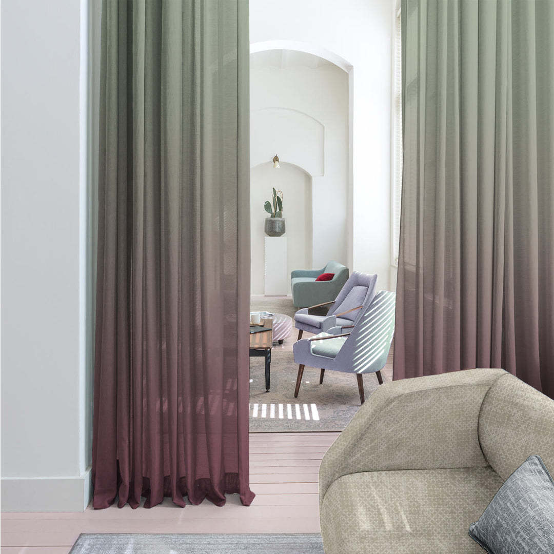OP 04 Ombre Laurel Green Sheer Curtain Set Of 2 -(DSOP04)