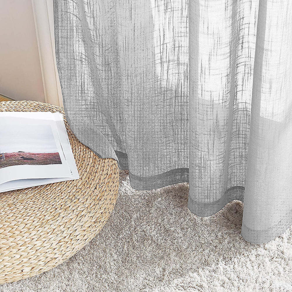 Elegant Plain Print Sheer Semi Transparent Curtain - Set of 2 -PLINENSHEERWHT