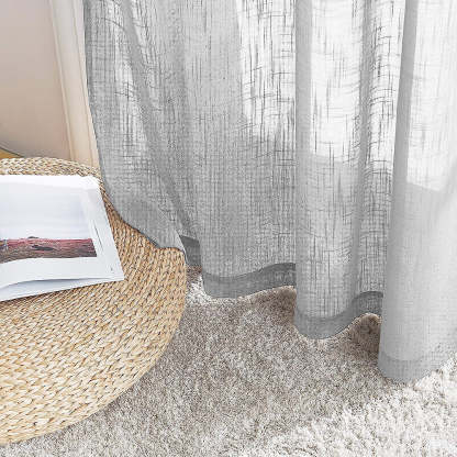 Elegant Plain Print Sheer Semi Transparent Curtain - Set of 2 -PLINENSHEERWHT