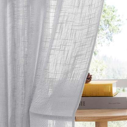 Elegant Plain Print Sheer Semi Transparent Curtain - Set of 2 -PLINENSHEERWHT