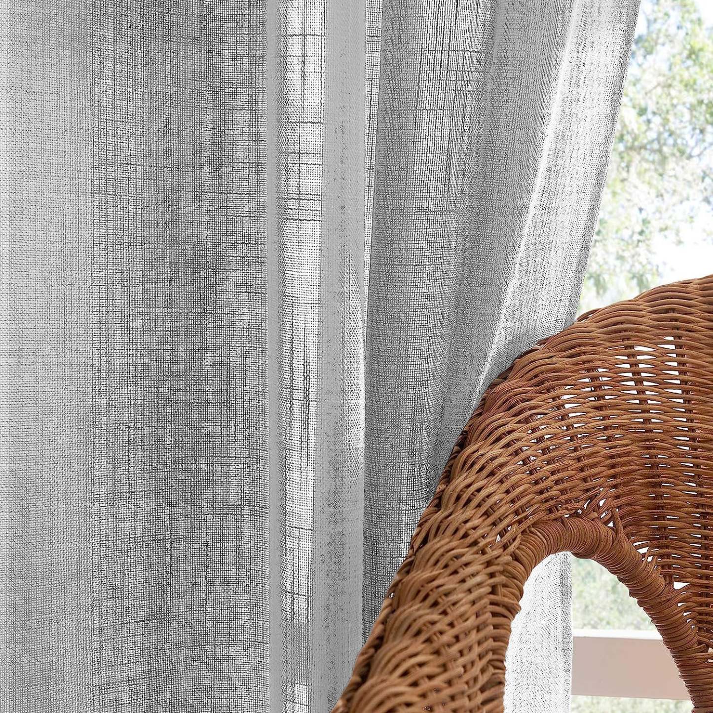 Elegant Plain Print Sheer Semi Transparent Curtain - Set of 2 -PLINENSHEERWHT