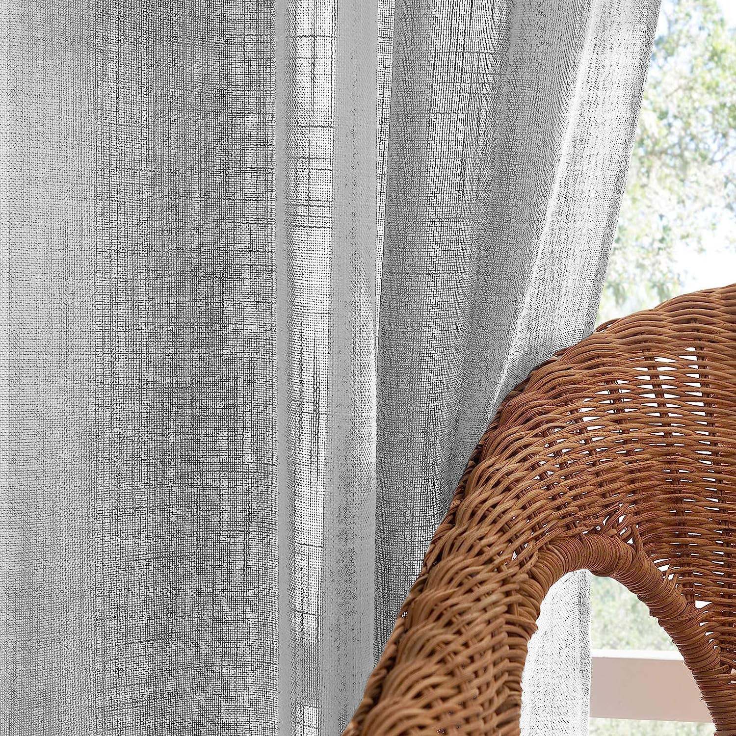 Elegant Plain Print Sheer Semi Transparent Curtain - Set of 2 -PLINENSHEERWHT