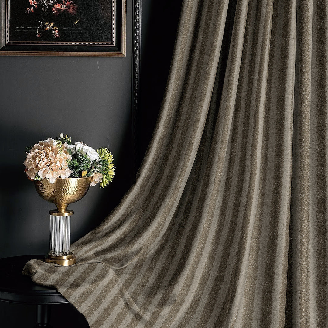 Jacquard Silver Yellow Room Darkening Curtain Set Of 2 -(DSRegalBands02)