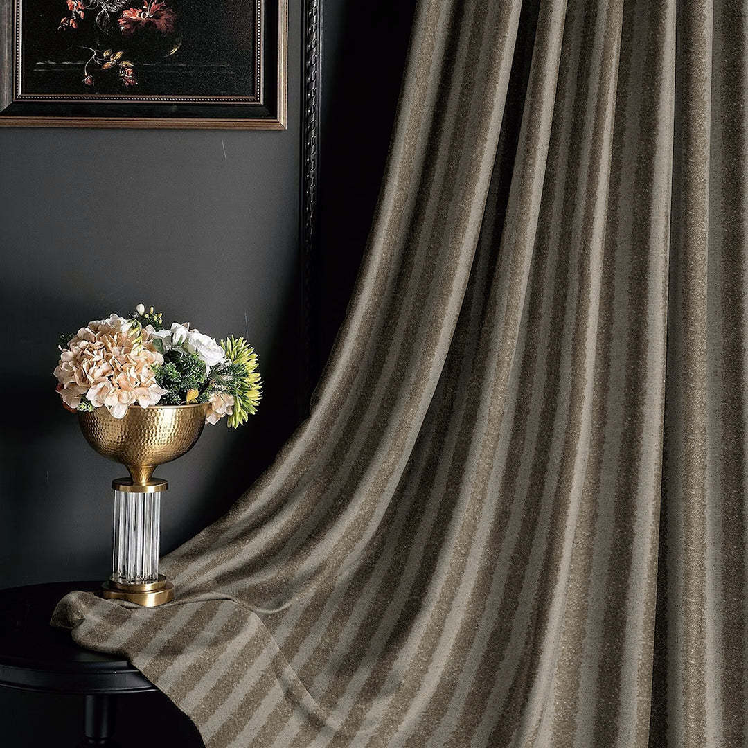 Jacquard Silver Yellow Room Darkening Curtain Set Of 2 -(DSRegalBands02)