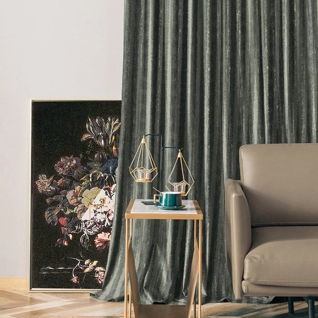 Jacquard Silver Foil Grey Room Darkening Curtain Set Of 2 -(DSRegalBands17)