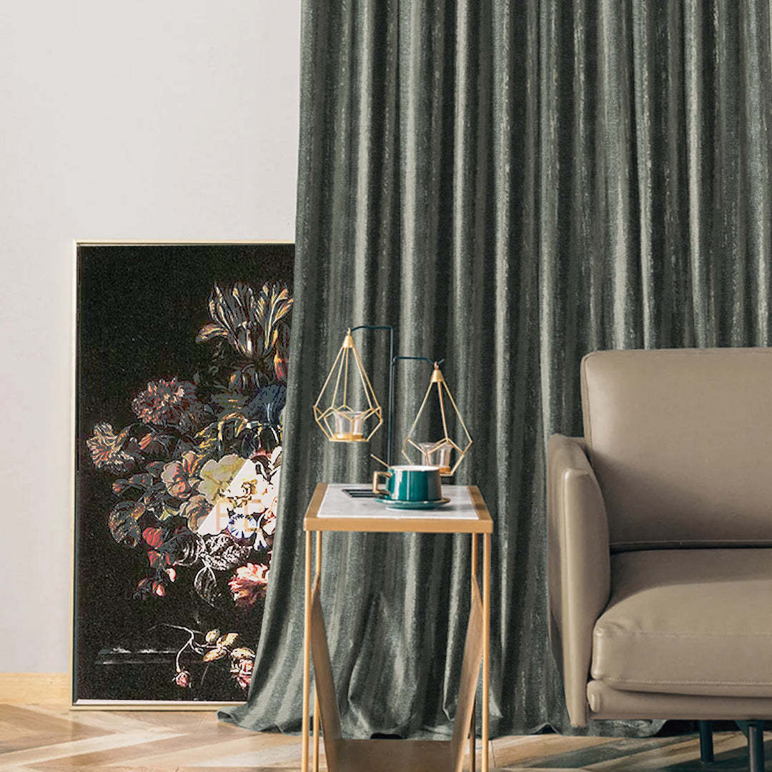 Jacquard Silver Foil Grey Room Darkening Curtain Set Of 2 -(DSRegalBands17)