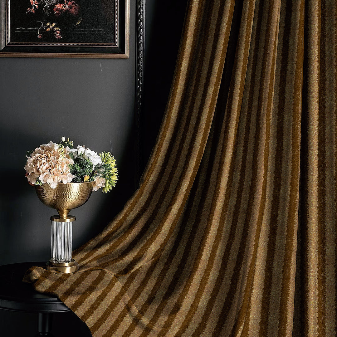 Jacquard Coffee Brown Room Darkening Curtain Set Of 2 -(DSRegalBands37)