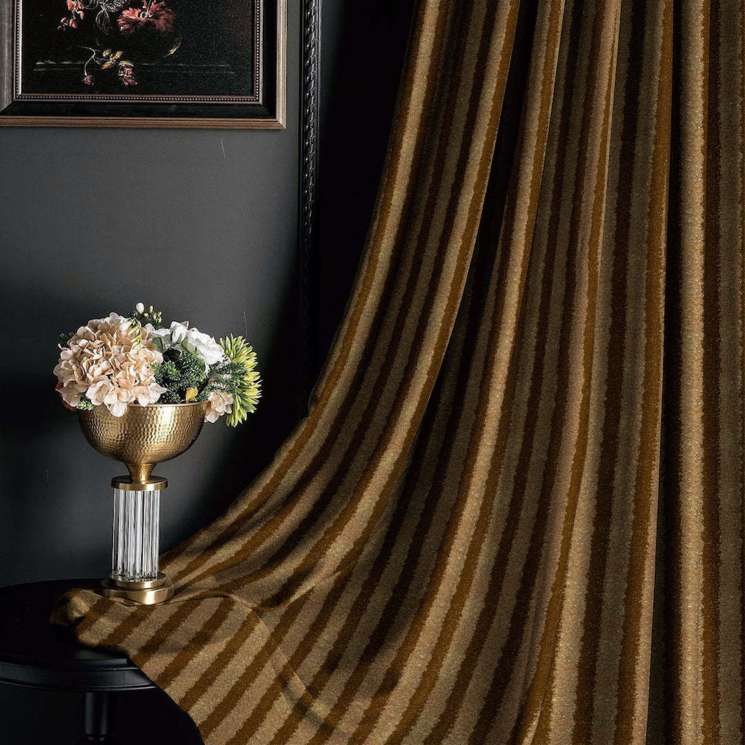 Jacquard Coffee Brown Room Darkening Curtain Set Of 2 -(DSRegalBands37)
