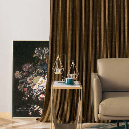 Jacquard Coffee Brown Room Darkening Curtain Set Of 2 -(DSRegalBands37)