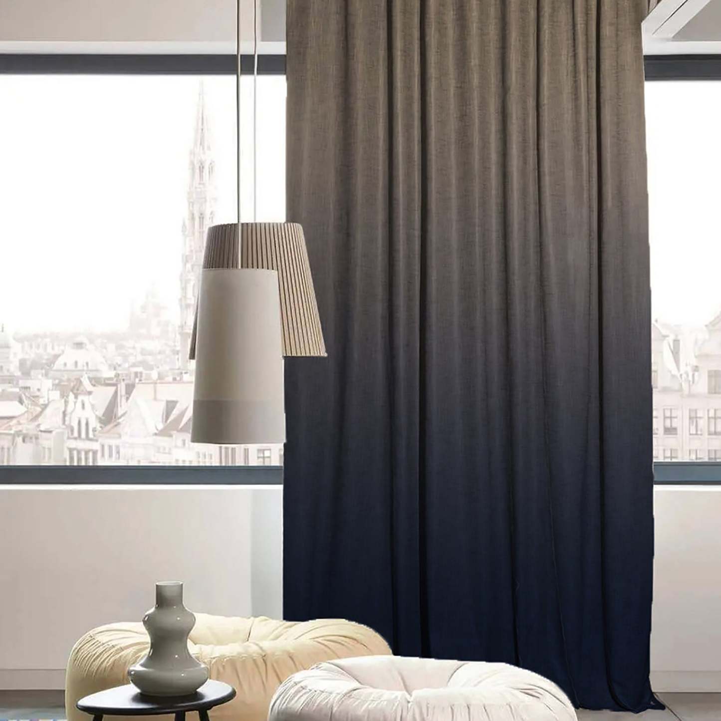 Ombre Blue Heavy Satin Blackout Curtains Set Of 2 - (TWOM4)