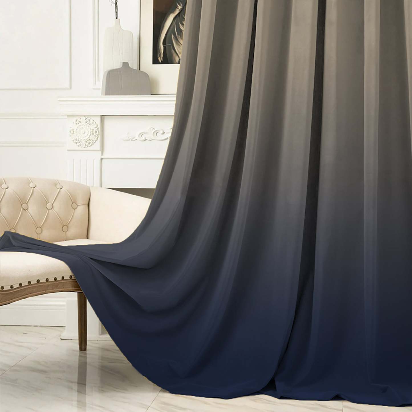 Ombre Blue Heavy Satin Blackout Curtains Set Of 2 - (TWOM4)