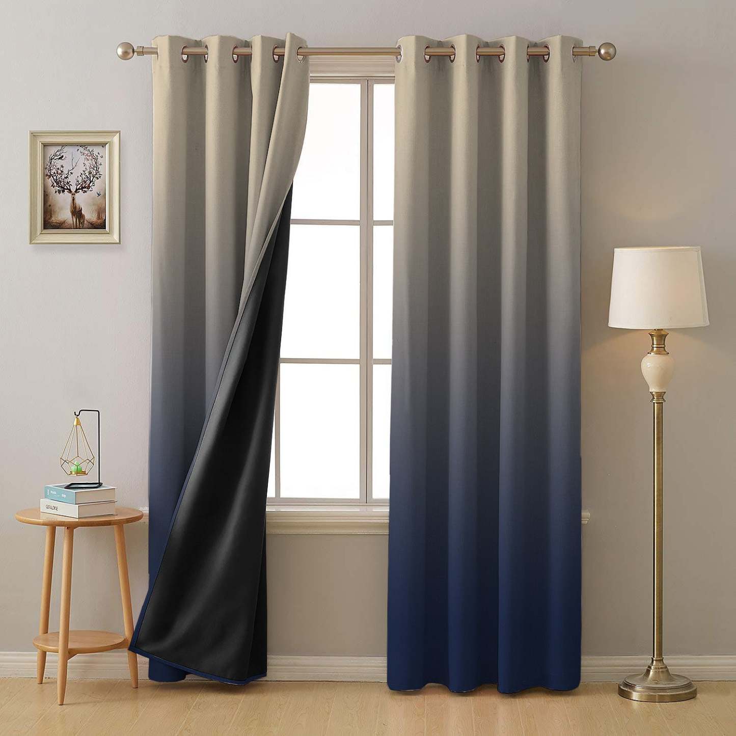Ombre Blue Heavy Satin Blackout Curtains Set Of 2 - (TWOM4)