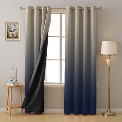 Ombre Blue Heavy Satin Blackout Curtains Set Of 2 - (TWOM4)