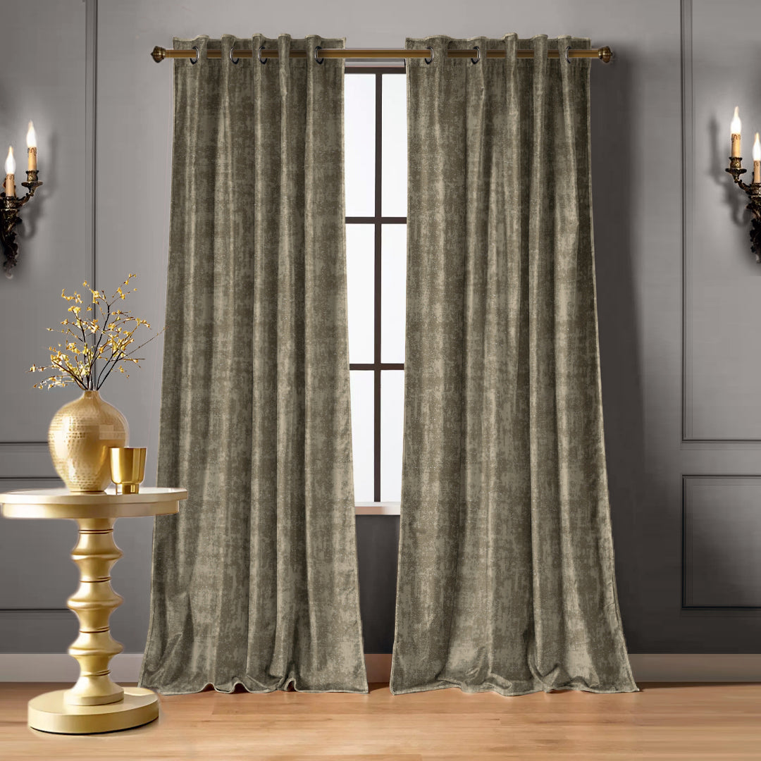 Jacquard Dark Vanilla Beige Room Darkening Curtain Set Of 2 -(DSWhisper15)