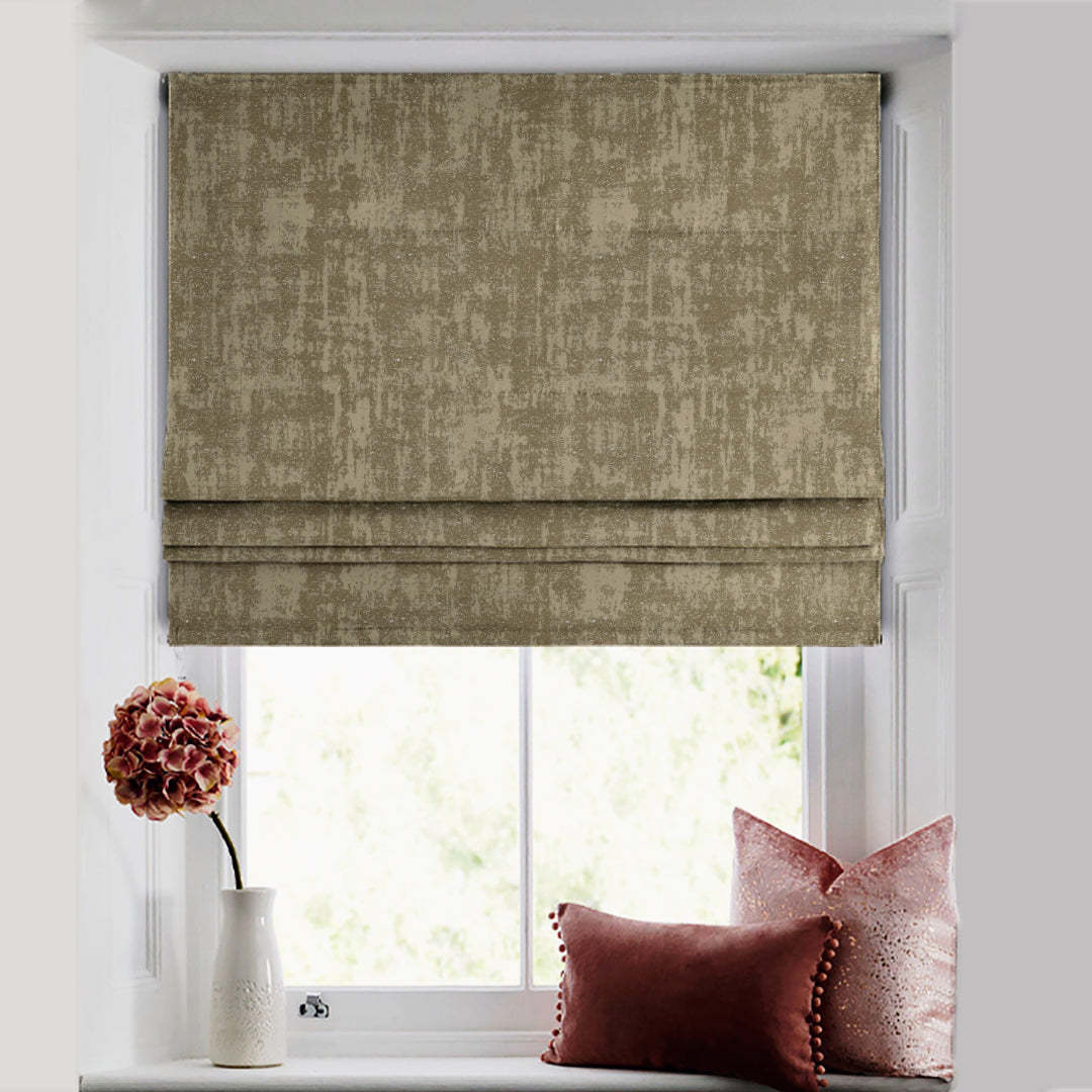 Whisper 15 Jacquard & Foil Dark Vanilla Beige Roman Blind -(DSWhisper15)