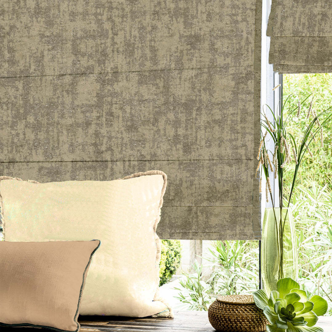 Whisper 15 Jacquard & Foil Dark Vanilla Beige Roman Blind -(DSWhisper15)