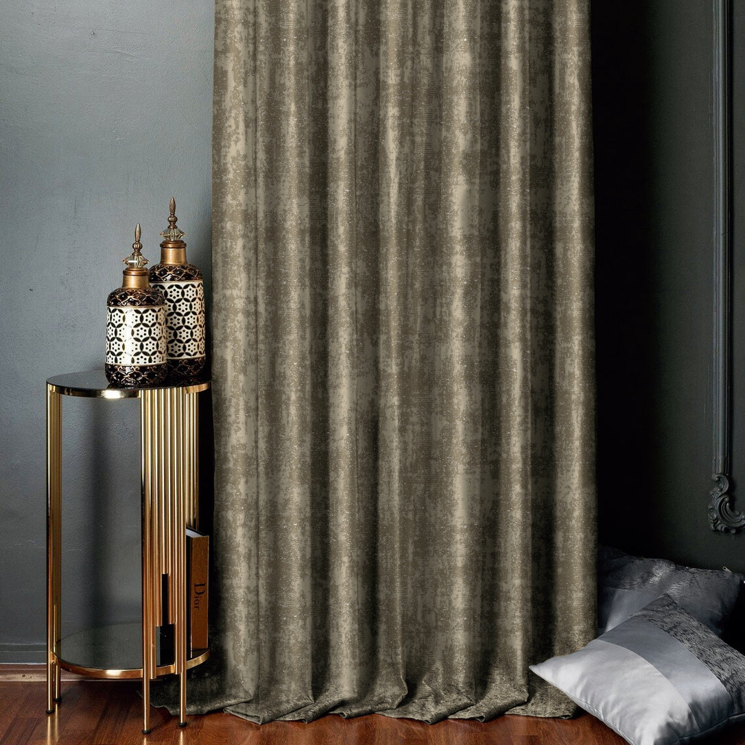 Jacquard Dark Vanilla Beige Room Darkening Curtain Set Of 2 -(DSWhisper15)