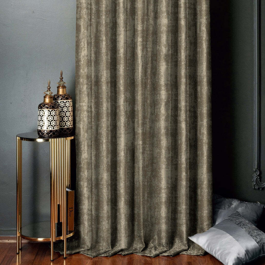 Jacquard Dark Vanilla Beige Room Darkening Curtain Set Of 2 -(DSWhisper15)