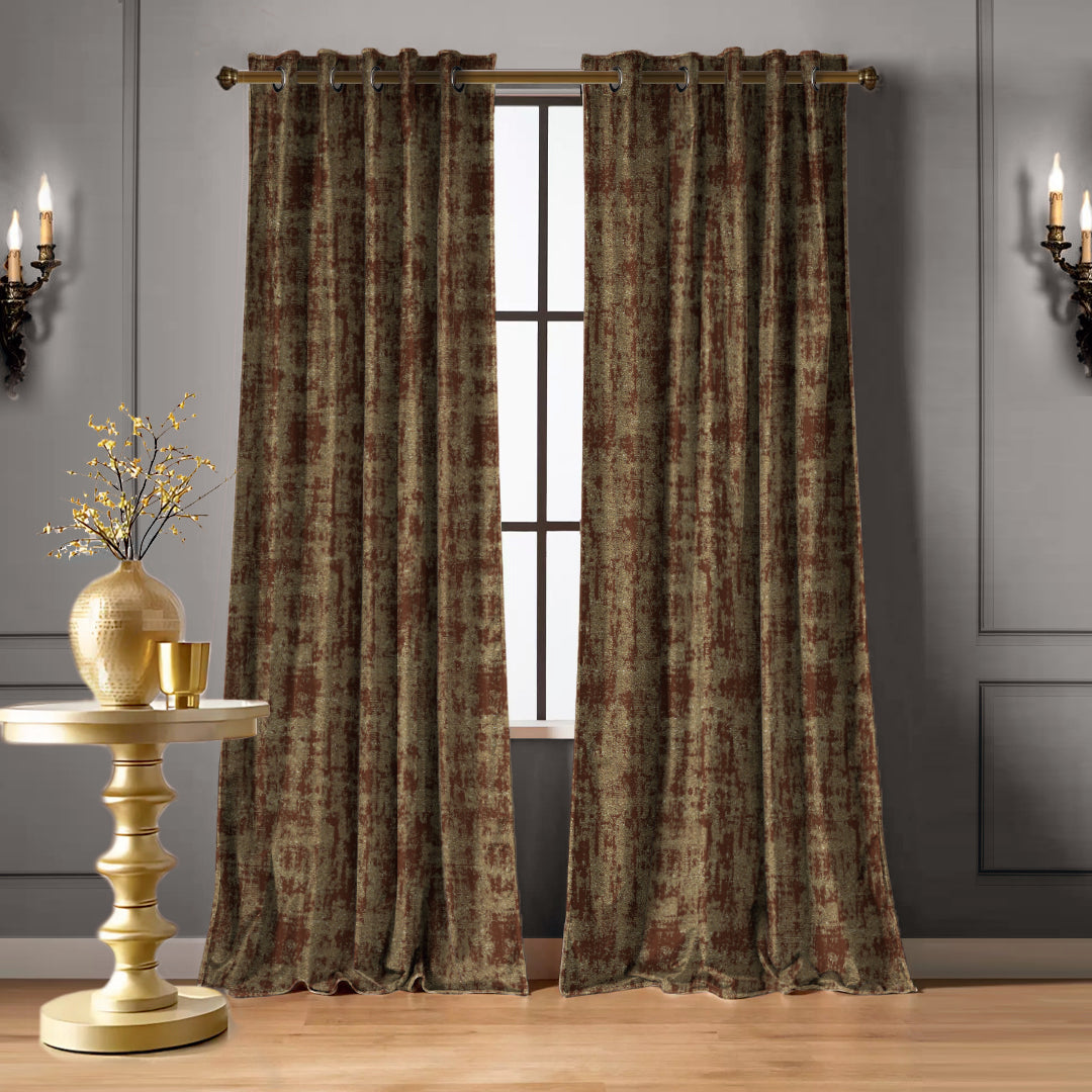 Jacquard Nose Brown Room Darkening Curtain Set Of 2 -(DSWhisper35)