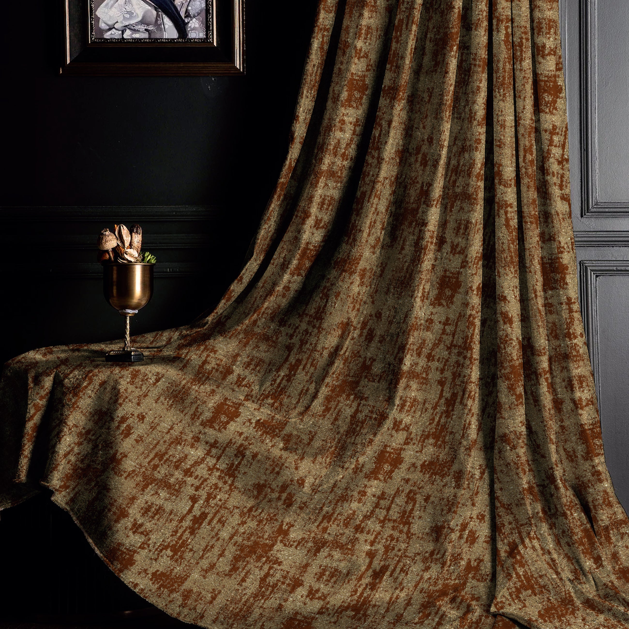 Jacquard Nose Brown Room Darkening Curtain Set Of 2 -(DSWhisper35)