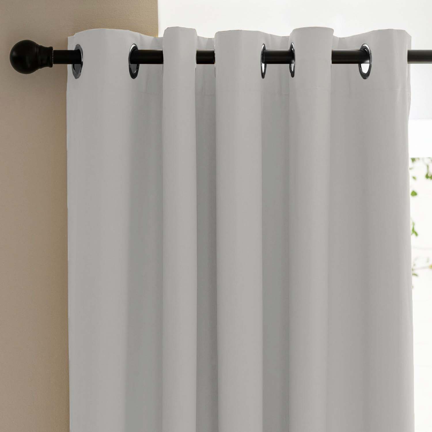 White Micro Poly 100% Blackout Noise Reduction Thermal Insulation Curtain Set of 2 - (White4PASS)