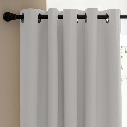 White Micro Poly 100% Blackout Noise Reduction Thermal Insulation Curtain Set of 2 - (White4PASS)