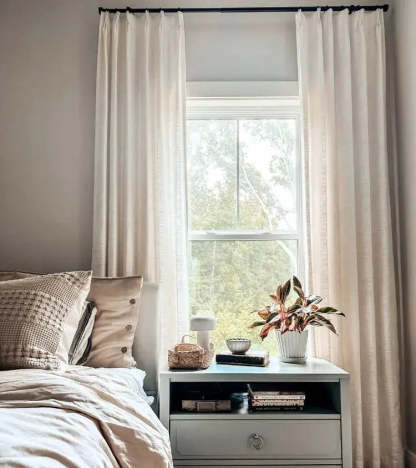 Liz Linen Pinch Pleat Ready Made Curtain with Blackout Lining -TWOPAGES