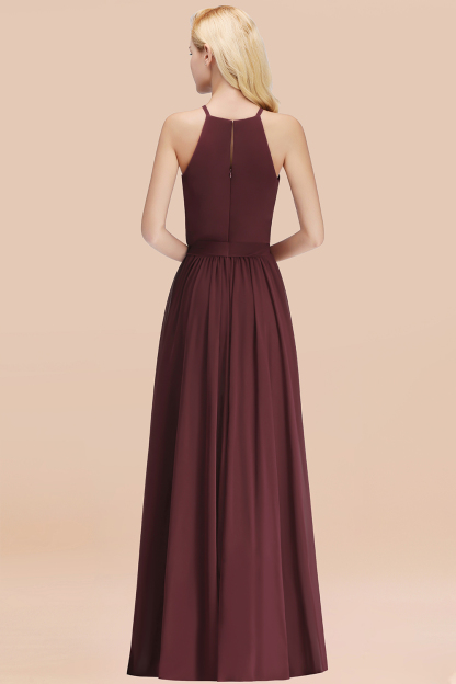 Chic Halter A-line Long Chiffon Bow Cabenet Bridesmaid Dresses