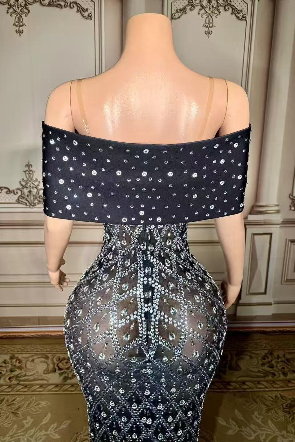 Long Straight Tulle V-neck Diamonds Sleeveless Zipper Prom Dress - babyonlines