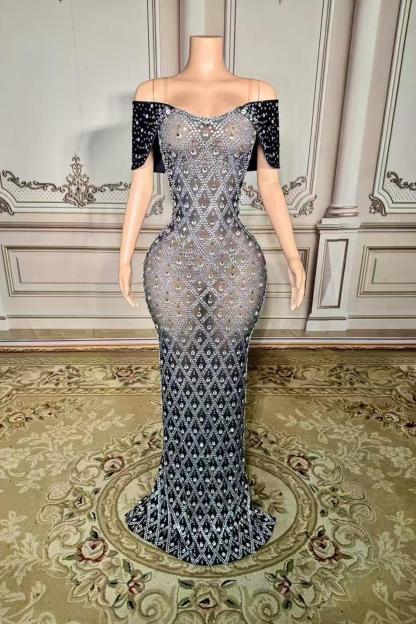 Long Straight Tulle V-neck Diamonds Sleeveless Zipper Prom Dress - babyonlines