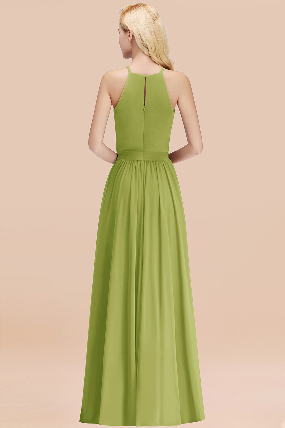 Chic Halter A-line Long Chiffon Bow Green Bridesmaid Dresses