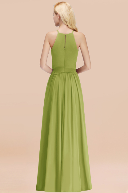 Chic Halter A-line Long Chiffon Bow Green Bridesmaid Dresses