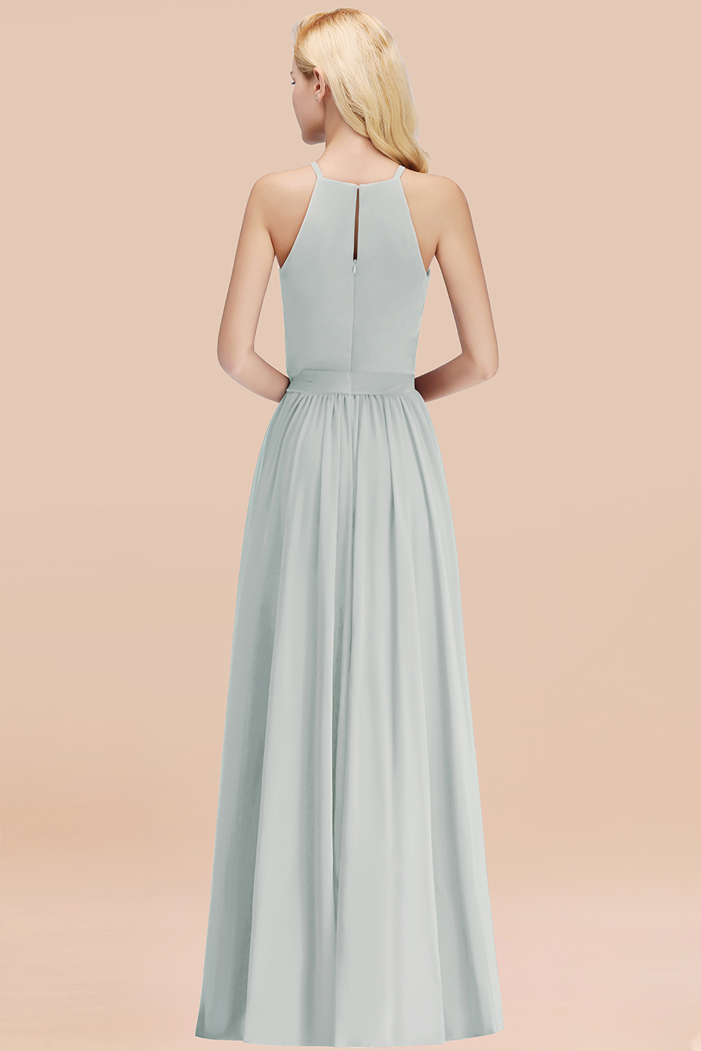 Chic Halter A-line Long Chiffon Bow Mist Bridesmaid Dresses