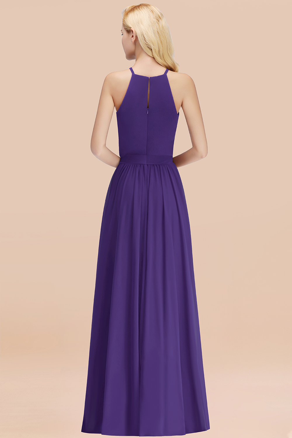 Chic Halter A-line Long Chiffon Bow Regency Bridesmaid Dresses