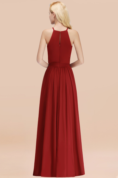 Chic Halter A-line Long Chiffon Bow Rust Bridesmaid Dresses