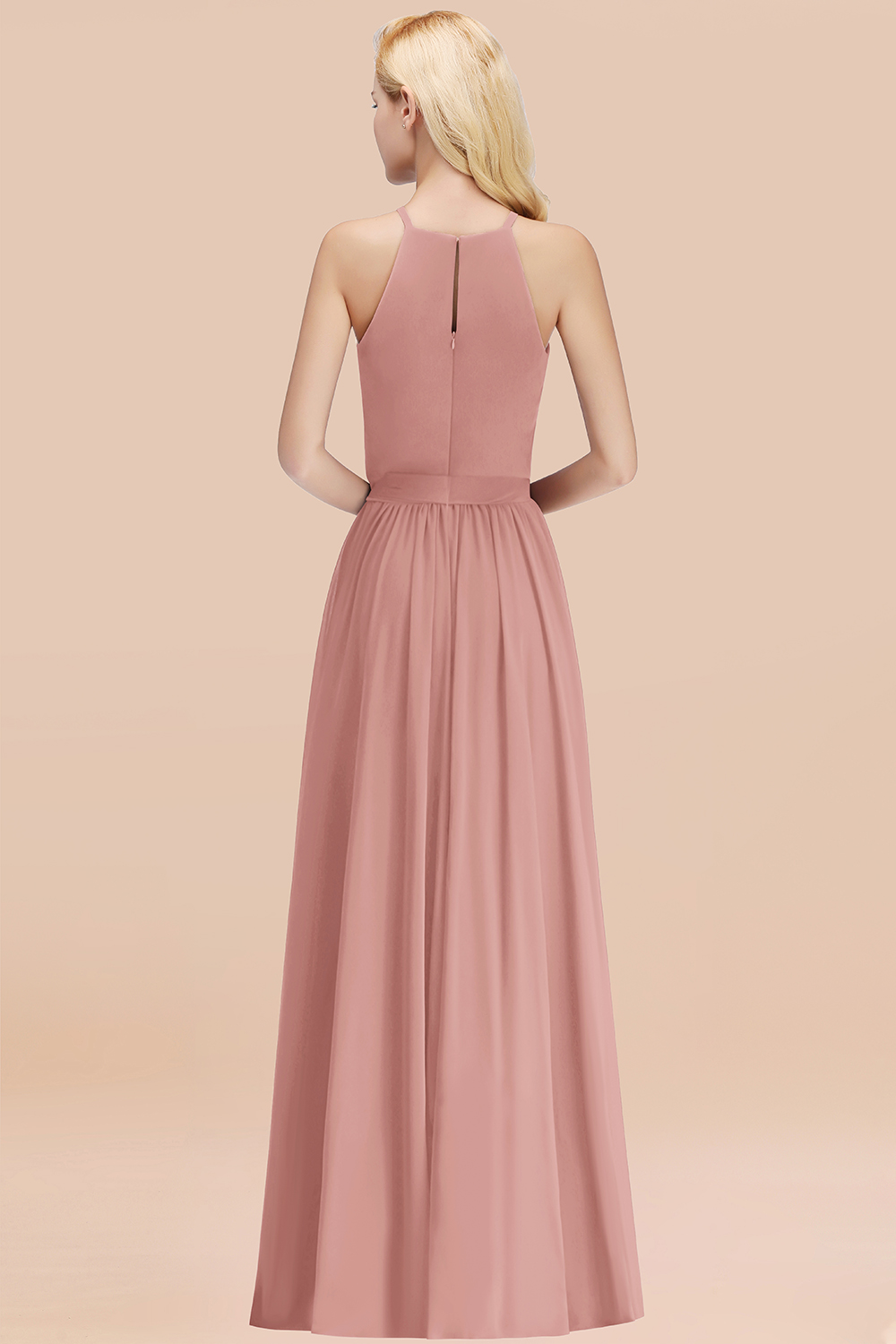 Chic Halter A-line Long Chiffon Bow Vintagemauve Bridesmaid Dresses