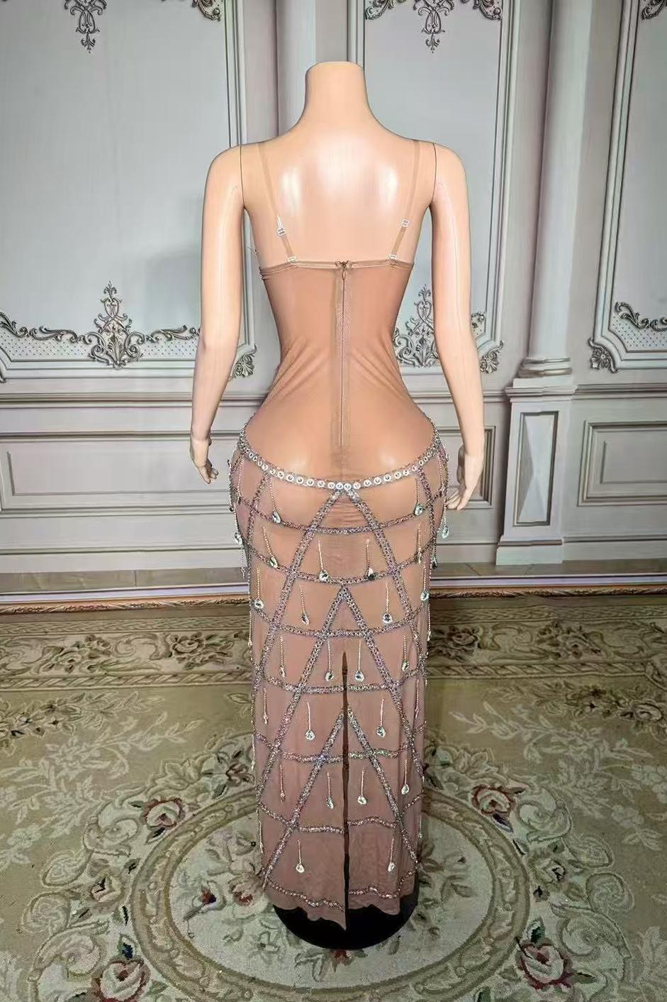 Straight Mermaid Long Tulle Sliver Rhinestones Zipper Prom Dress -babyonlines