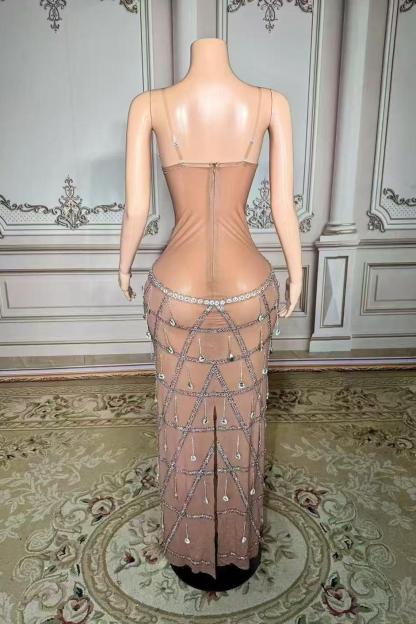Straight Mermaid Long Tulle Sliver Rhinestones Zipper Prom Dress -babyonlines